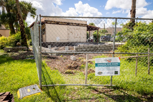 Construction is underway on a new ceramics studio at Crealdé School of Art in Winter Park on Sept. 21, 2023. (Patrick Connolly/Orlando Sentinel)