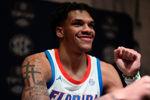 Florida shooting guard Will Richard, shown Oct. 18, during SEC Media Days, is benefitting from more scoring options around him. (AP Photo/Mike Stewart)